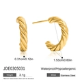 Waterproof gold twisted hoop earrings in hypoallergenic stainless steel, size 1.53cm - Gold Twisted C-Shape (JDE0305031)
