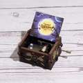 Black wooden hand-cranked Halloween music box with spooky bat and ghost carvings - Hand-cranked Halloween I