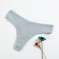 Light blue ribbed cotton thong for women with a minimalist seamless design and soft texture - Medium Blue & White