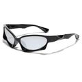 Y2K futuristic oversized sunglasses with black shiny frames and light gray tinted lenses - Bright Black / Silver