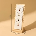 Vertical bamboo necklace stand in beige microfiber, 27.3cm height for jewelry display - Bamboo Base - Beige Velvet