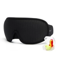 Black 3D sleep mask set with breathable fabric and foam earplugs in a clear case - Mask + Earplugs / Black