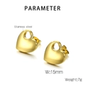 Parameter detail of 15mm 18K gold plated stainless steel heart stud earrings - Gold (KE96574-Z)