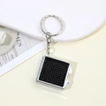Two-in-one square keychain with a mini mirror and decorative black rhinestones - Black