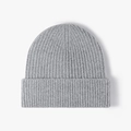 Men's gray ribbed knit beanie with turn-up cuff and warm thermal fleece lining - One Size (54-61cm) / Light Gray