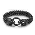 Bracciale nero in acciaio al titanio con dettagli di teschi e leoni stile vintage - Testa di Teschio Color Nero (KB125348-BDJX) / 20cm