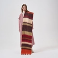 Colorful striped scarf with orange and red tones featuring soft pom-pom details - 37*210cm / Red Brown Striped Pom Pom