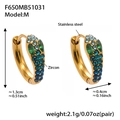 U-shaped 18k gold plated stainless steel hoop earrings with colorful gradient zircon stones - Gold/Dark Blue Zircon-M