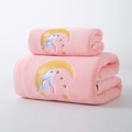 Set di asciugamani da bagno rosa in pile corallo con ricamo coniglietto e luna - Asciugamano 34*76cm / Coniglio Che Dorme Rosa