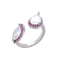Detailansicht verstellbarer Ring mit Tropfen- und Marquise-Schliff und rosa Halo - Silbernes Doppeloval