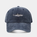 Berretto da baseball vintage in cotone lavato con ricamo squalo e stile casual usurato - BQM1419 Calotta Morbida Ricamo Squalo / Blu navy