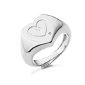 Detailed close-up of a polished heart signet ring featuring a micro-set zircon stone - Adjustable Open / Silver Heart