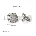 Irregular silver wavy water ripple earrings in polished stainless steel finish - Silver Ripple Round Stud Earrings (YYE023480-P) / Silver