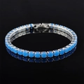 Detailed view of silver tennis bracelet featuring blue stones with a secure clasp - 3mm-16cm / Faux Turquoise