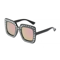 Oversized square black sunglasses with crystal rhinestones and pink gradient lenses - Black Frame Pink Mirror
