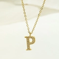 Minimalist gold-plated titanium necklace featuring a sparkling letter P zircon pendant - Letter P / Gold