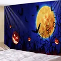 Halloween tapestry with glowing pumpkins and full moon over a dark forest backdrop - 90x60cm / Style A