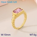 Gold stainless steel ring with a large rectangular pink zircon and twisted band - Pink Gold