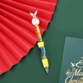 Christmas snowman 4-color ballpoint pen with festive golden glitter quicksand barrel - Series 3 - Snowman