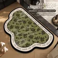 Absorbent olive green bath mat with black floral pattern and happy every day text - 30*50cm - Upgrade Thickened Diatom Mud / Dark Branch Luxury - Cloud