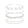 Silver crystal bridal headband set with rhinestones and white pearls in four styles - 4-Piece Set - Silver