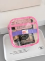 Neceser transparente de PVC con borde rosa y cosméticos para organizar viajes - Rosa Pequeño