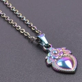 Rainbow heart flower pendant necklace in iridescent 18k gold plated stainless steel - Pendant with Necklace / Multicolor