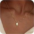 Golden box chain necklace featuring a rectangular pendant with engraved letter Y for women - Box Chain/Letter Y / Gold-Y
