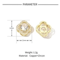 Detail view of 12mm gold clover pendant with cubic zirconia and dimensions data - Four-Leaf Clover / Gold