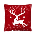 Christmas cushion cover in deep red featuring white reindeer and snowflake patterns - Style 13-Red All-over Deer and Snowflakes