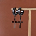 Punk style matte black stainless steel cross earrings for men and women on gold display stand - Black (C-4)