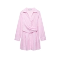 Pink and white striped V-neck shirt dress with waist pleats and classic collar detail - XS / Pink Stripe