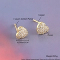 Sparkling heart-shaped stud earrings with gold plating and paved white zircon stones - Golden Heart (Large)