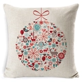 Christmas cushion cover with red festive ornament pattern on beige linen fabric - Zl001-16 / 45*45cm Cover Only