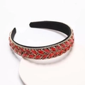 Luxe brede haarband met donkerrode strasstenen en gouden basis in barokstijl - Rood