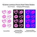 Heart and lip print luminous tattoo stickers with UV reactive and glow-in-the-dark effects - YQ-016 / 6x10.5cm