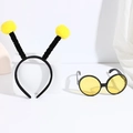 Yellow bee antenna headband and honeycomb lens glasses set for party costumes - Yellow Ball Black Ring Headband + Yellow Glasses