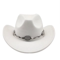Chapeau de cowboy blanc en suédine avec ruban noir tressé et ornements métalliques - M(56-59CM) / Beige (Suède)