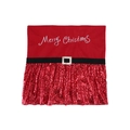 Red Merry Christmas chair cover with sequins and decorative belt detail - Red / 50x50cm / Red