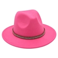 Detailed view of magenta felt fedora with a studded dark brown decorative band - L (58-60cm) / Rose Red