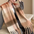 Écharpe à carreaux tons marron et beige avec franges douces pour un style d'hiver - 13# Marron Beige Patchwork