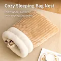 Saco de dormir cerrado para mascotas con terciopelo a rayas marrón y forro de sherpa - Saco de dormir de pana-Café / Menos de 7kg/Talla L