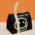 Zwarte geïsoleerde lunchtas met vrolijk gezicht en beige handvaten voor dagelijks gebruik - Zwarte Smiley Face