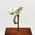 Adjustable rattlesnake ring with silver scales, red gemstone eyes, and gold-tone tail tip - Silver Open Mouth Gold Tail
