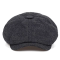 Classico berretto newsboy grigio scuro a spina di pesce per uomo e donna in stile retrò - 56-61cm (Elastico Regolabile) / Nero
