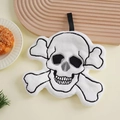 Skull and crossbones coral fleece hand towel with black hanging loop for Halloween - Pirate Skull