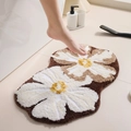 Brown floral flocking bathroom mat with soft 3D plush flower design for home - Milk Coffee