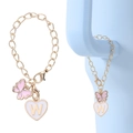Gold-tone Stanley cup charm chain with pink enamel butterfly and heart letter W pendant - Butterfly + Letter Charm / White Heart Letter W
