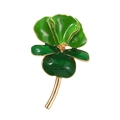 Broche vintage de flor de iris en esmalte verde con tallo de metal dorado en relieve - Estilo de Flor de Lirio Verde (C3199-2)