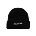 Λεπτομέρεια από το λευκό κέντημα με τρεις κοκοφοίνικες σε μαύρο πλεκτό σκούφο - M (56-58cm) / Μαύρο